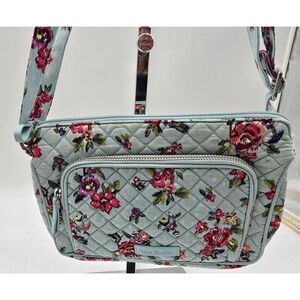 Vera Bradley Quilted Floral Crossbody Bag Adjustable Strap Light Blue With Pink
